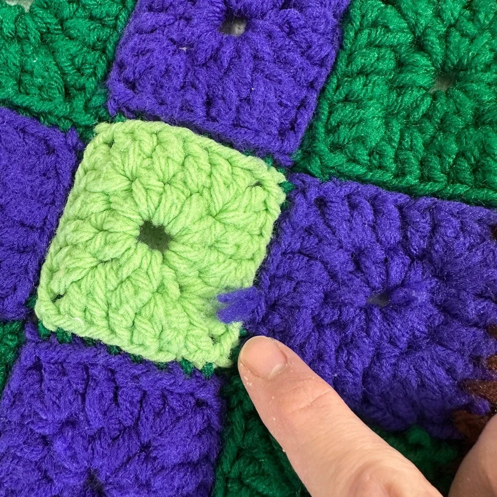 VTG 70s Granny‎ Square Crochet Blanket Throw Cottagecore Boho Handmade 42x42